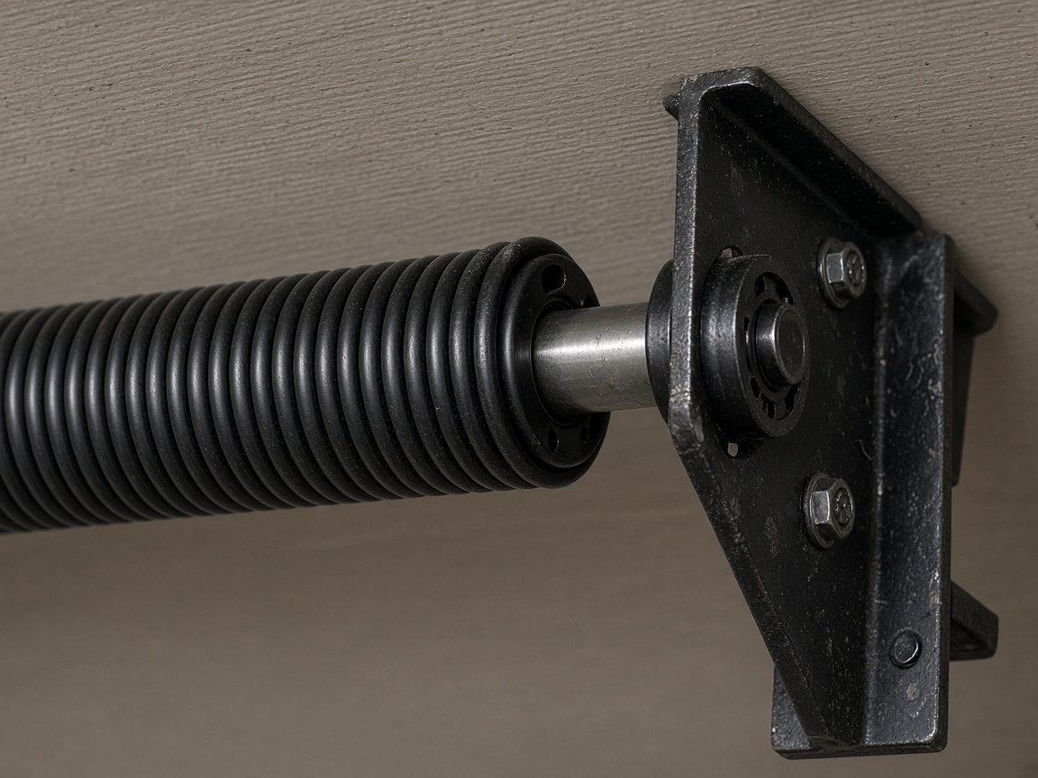 Garage door torsion spring on its bracket